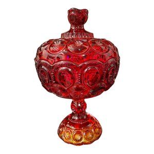10" LE Smith Moon & Stars Glass Amberina Footed Covered Candy Jar - Imperfect